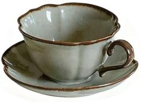 Ceramic Coffee Cup & Saucer Set – 10oz (Blue, Retro Style)