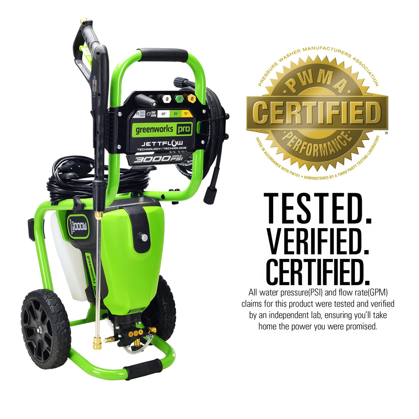 Greenworks Pro 3000 PSI Electric Pressure Washer 2.0 GPM Brushless Motor