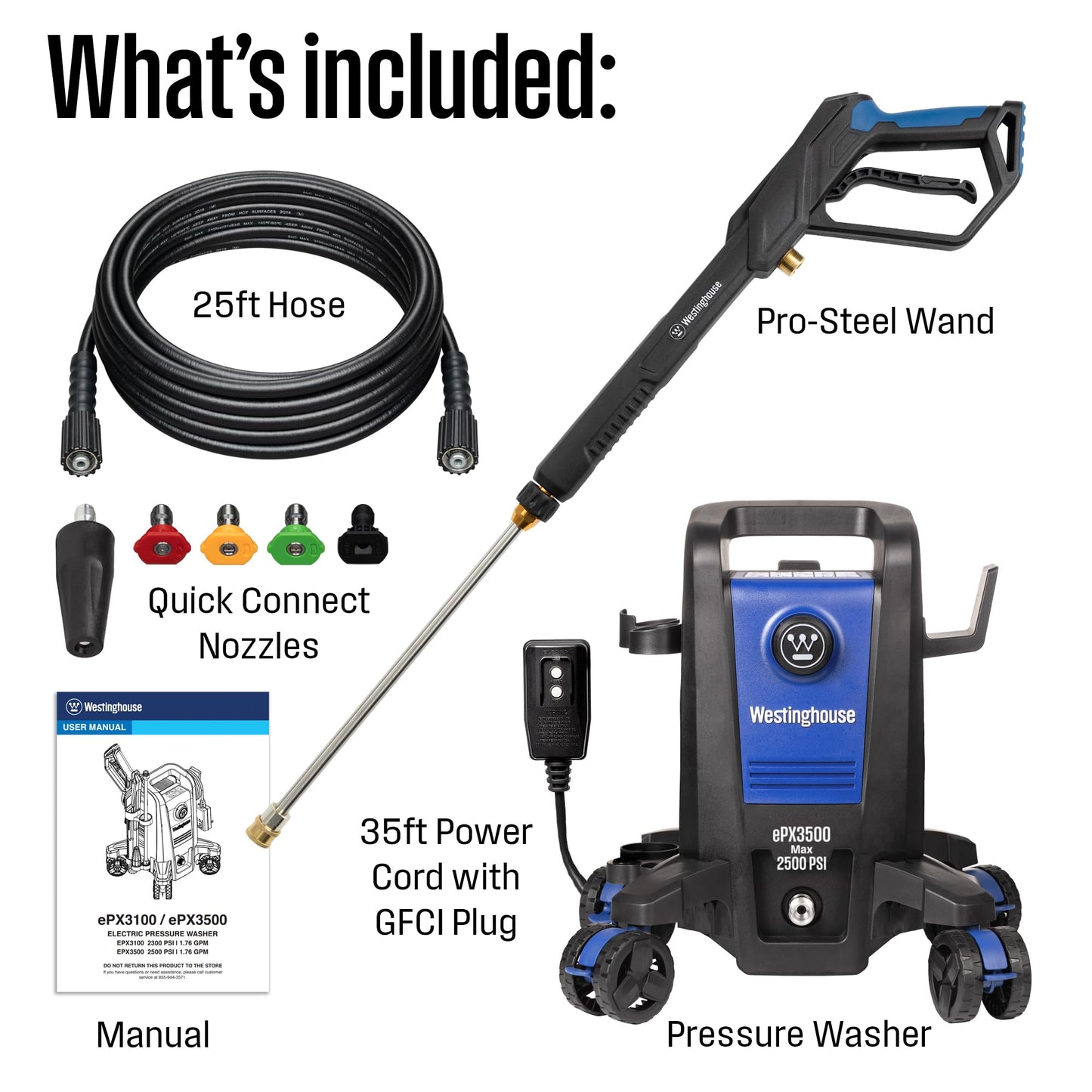 Westinghouse ePX3500 Electric Pressure Washer 2500 PSI 1.76 GPM 5 Nozzles