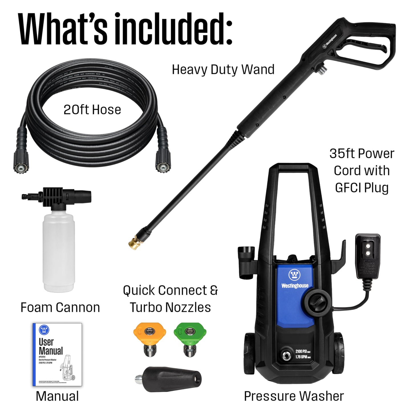 Westinghouse ePX3050 Electric Pressure Washer 2100 PSI 1.76 GPM Turbo Nozzle