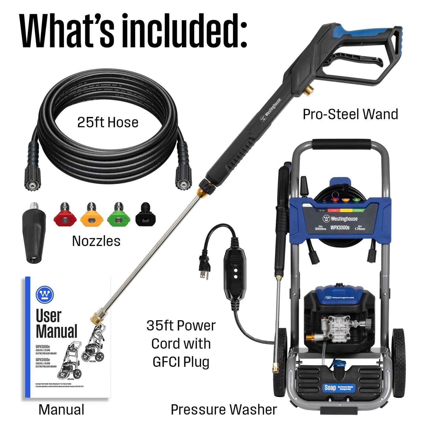Westinghouse WPX3000e Electric Pressure Washer 3000 PSI 1.76 GPM Induction Motor