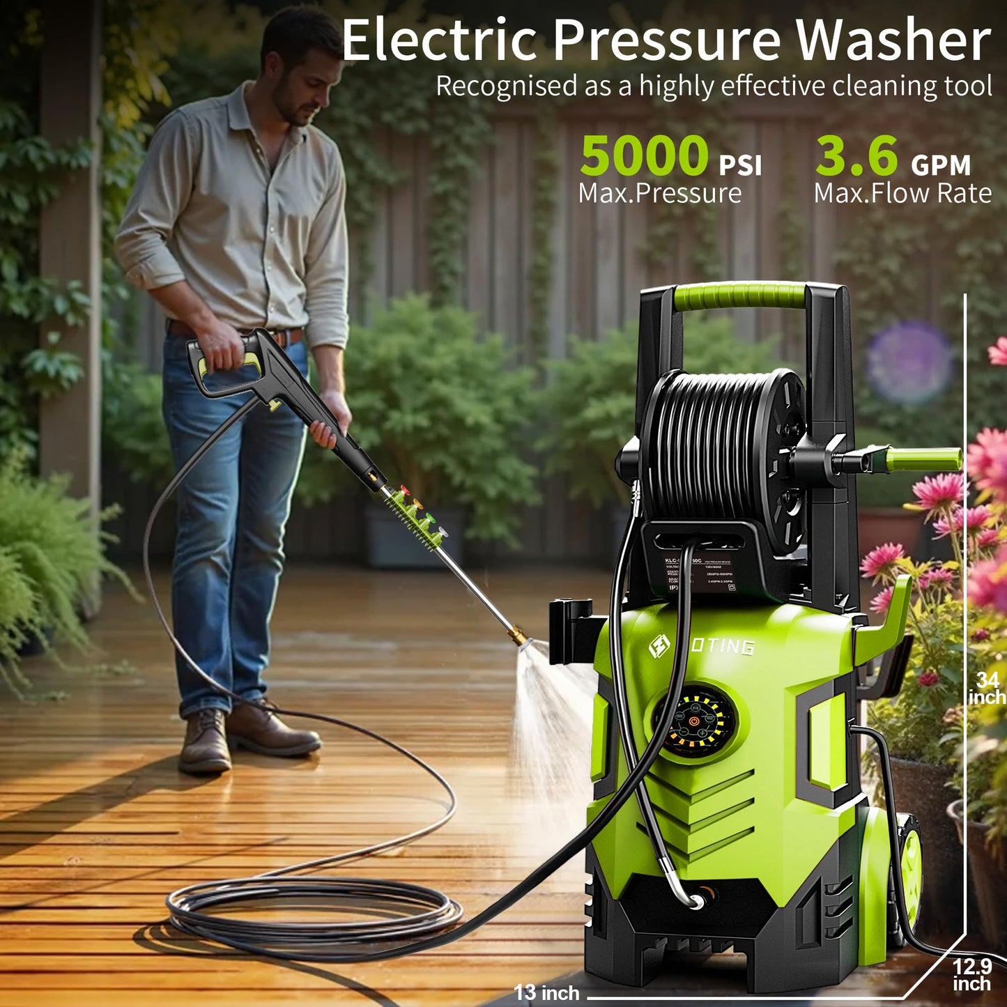 5000 PSI Electric Pressure Washer with Touch Display & 8 Spray Modes