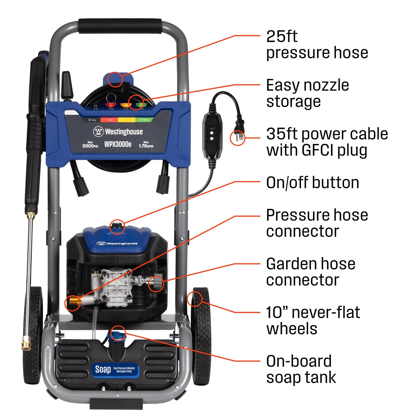 Westinghouse WPX3000e Electric Pressure Washer 3000 PSI 1.76 GPM Induction Motor