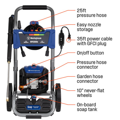 Westinghouse WPX3000e Electric Pressure Washer 3000 PSI 1.76 GPM Induction Motor