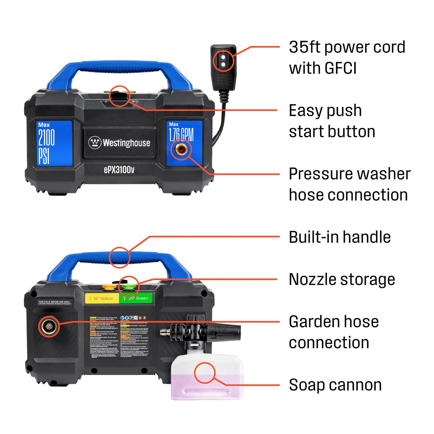 Westinghouse ePX3100v Electric Pressure Washer 2100 PSI 1.76 GPM Foam Cannon