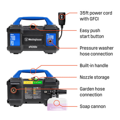 Westinghouse ePX3100v Electric Pressure Washer 2100 PSI 1.76 GPM Foam Cannon